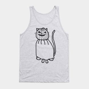 Cute Cat Wearing Halloween Horror Costume Minimal Line Art Tank Top